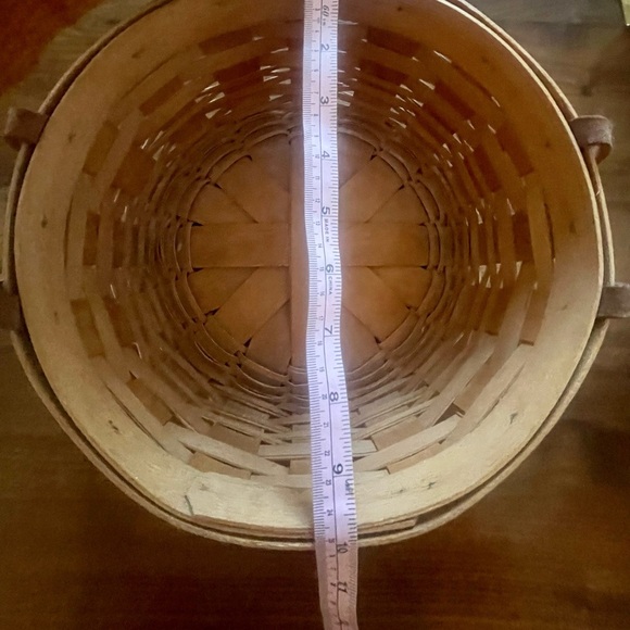 Longaberger Round Woven Darning Basket Leather Handles Vintage Handmade - Picture 7 of 8